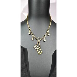 FENDI Necklace FF Pendant Gold Made in Italy Lobster Clasp Length: 16.5 in